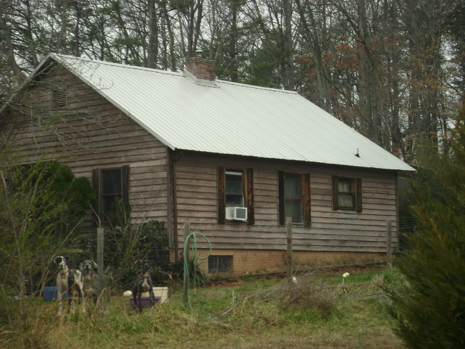 White metal roof on an old wood sided farmhouse, from a Asphalt Shingle Roof Repair job in Woodlawn